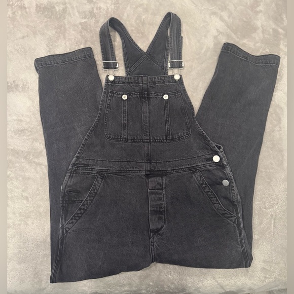 “We The Free” Womens Overalls Black Denim 100% Cotton Chore Work Bib Sz 28 - Picture 2 of 9